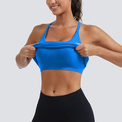 MATHCAT Seamless Workout Tank Tops for Women with Built in Bra, Spaghetti Strap Ribbed Athletic Strappy Back Yoga Shirts