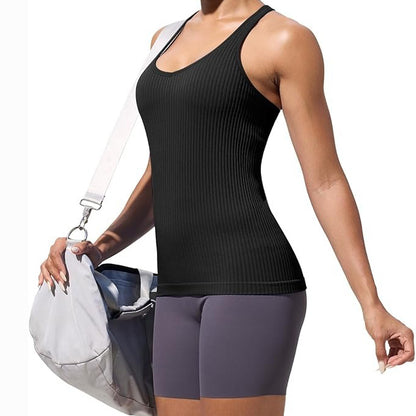 MATHCAT Workout Tank Tops for Women with Built in Bra, Seamless V Neck Tops Fitness Workout Yoga Shirts