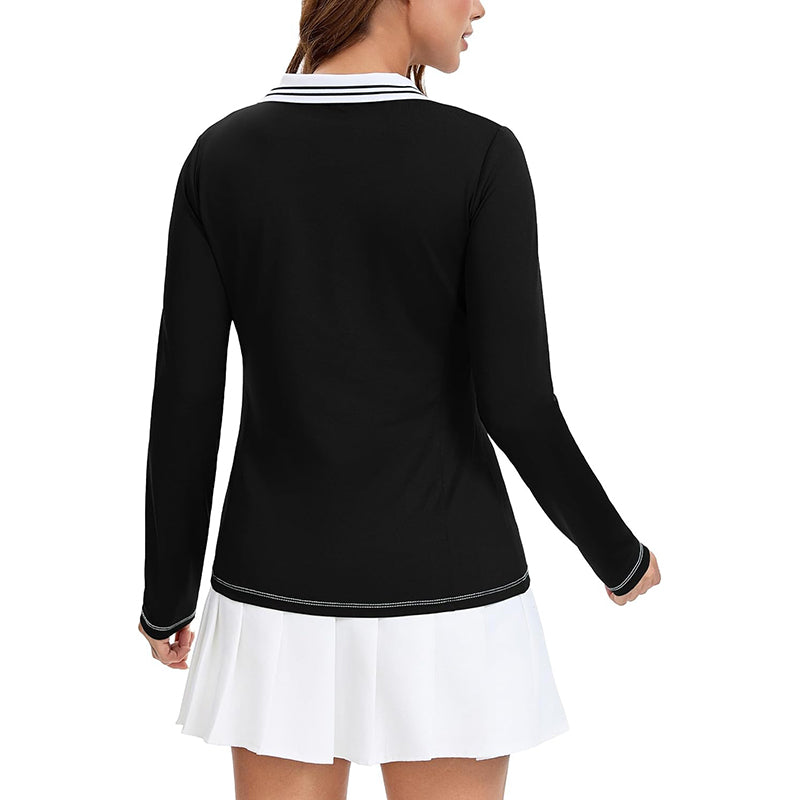 MATHCAT Womens Golf Shirts, Long Sleeve Polo Shirts Collared V Neck Tennis Shirts Breathable Athletic Tops