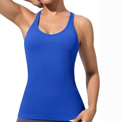 MATHCAT Workout Tank Tops for Women with Built in Bra, Seamless V Neck Tops Fitness Workout Yoga Shirts