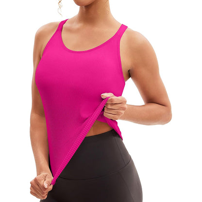 MATHCAT Workout Tank Tops for Women with Built in Bra, Seamless Ribbed Racerback Camisole Tops, Sleeveless Gym Yoga Shirts