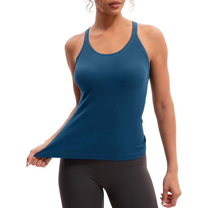MATHCAT Workout Tank Tops for Women with Built in Bra, Seamless Ribbed Racerback Camisole Tops, Sleeveless Gym Yoga Shirts