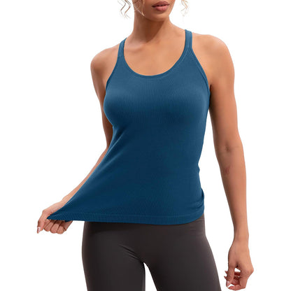 MATHCAT Workout Tank Tops for Women with Built in Bra, Seamless Ribbed Racerback Camisole Tops, Sleeveless Gym Yoga Shirts