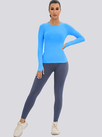 MathCat Long Sleeve Workout Shirts Yoga Running Women's Compression Shirts with Thumb Holes Blue02