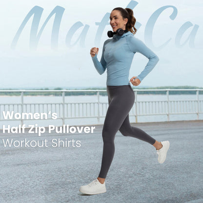MathCat Long Sleeve Workout Zip Pullover Sweatshirt Hoodie with Thumb Hole