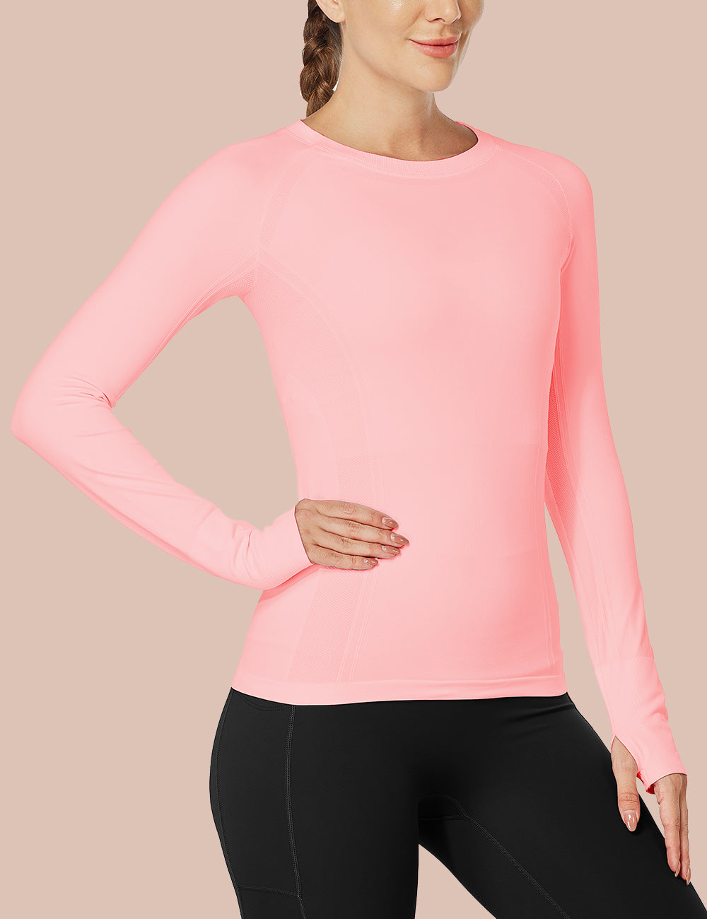MathCat Quick Dry Gym Athletic Long Sleeve Workout Shirts Pink02