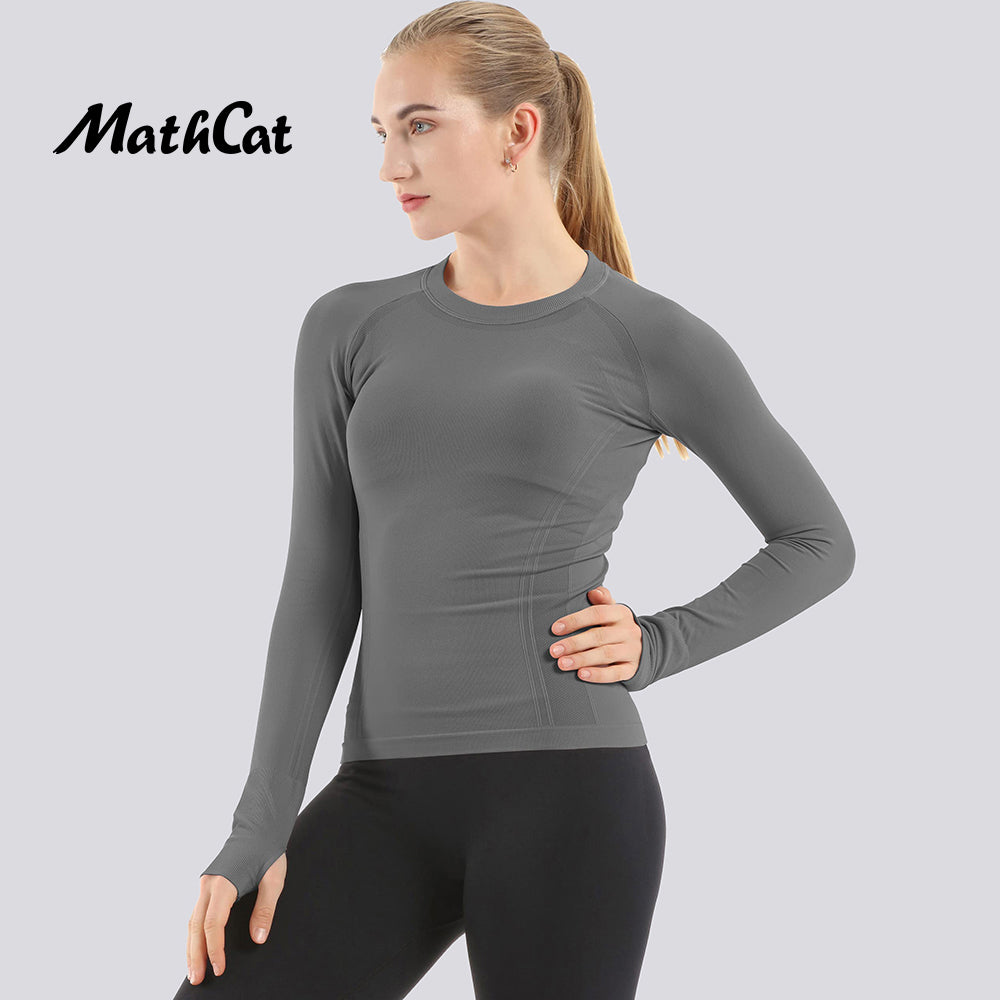 MATHCAT Women Seamless Workout Shirts-Quick Dry Gym Shirt Long Sleeve Running Outfit for Traning,Yoga and Pilates