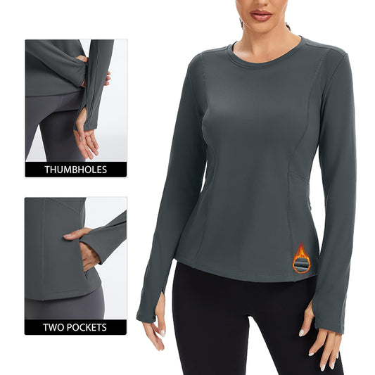 MATHCAT Thermal Shirts for Women Fleece Lined Long Sleeve Thermal Tops Base Layer Winter Gear Running Athletic Underwear