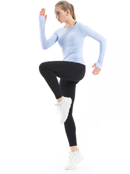 Mathcat Seamless Workout Shirts Breathable Long Sleeve Yoga Tops Blue